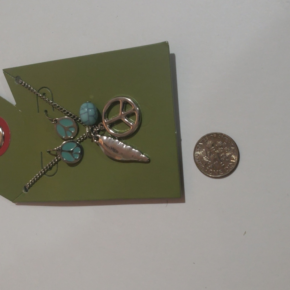 Boho Silver Peace Charm Necklace & Turquoise Accent Earrings – Artisan Jewelry - Picture 5 of 8